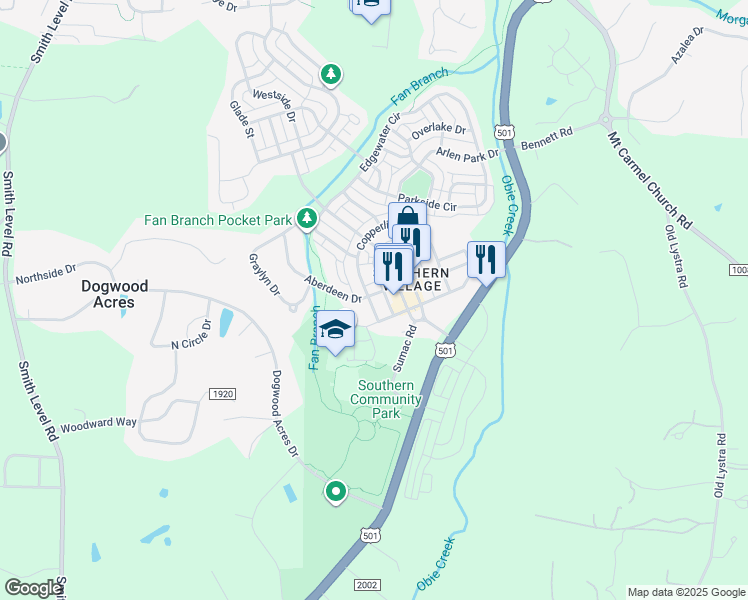 map of restaurants, bars, coffee shops, grocery stores, and more near 703 Copperline Drive in Chapel Hill