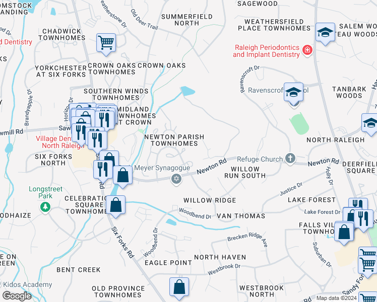 map of restaurants, bars, coffee shops, grocery stores, and more near 105 Galloway Court in Raleigh