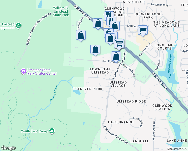 map of restaurants, bars, coffee shops, grocery stores, and more near 8002 Beech Tree Ridge Trail in Raleigh