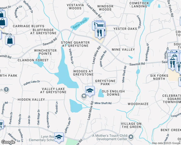 map of restaurants, bars, coffee shops, grocery stores, and more near 1812 Wedgeland Drive in Raleigh
