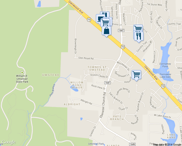 map of restaurants, bars, coffee shops, grocery stores, and more near 8002 Beech Tree Ridge Trail in Raleigh