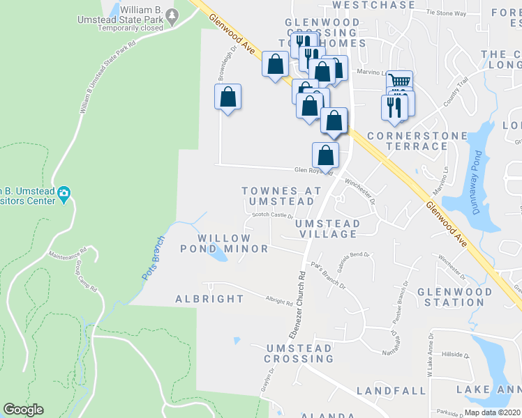 map of restaurants, bars, coffee shops, grocery stores, and more near 8008 Jessamine Way in Raleigh