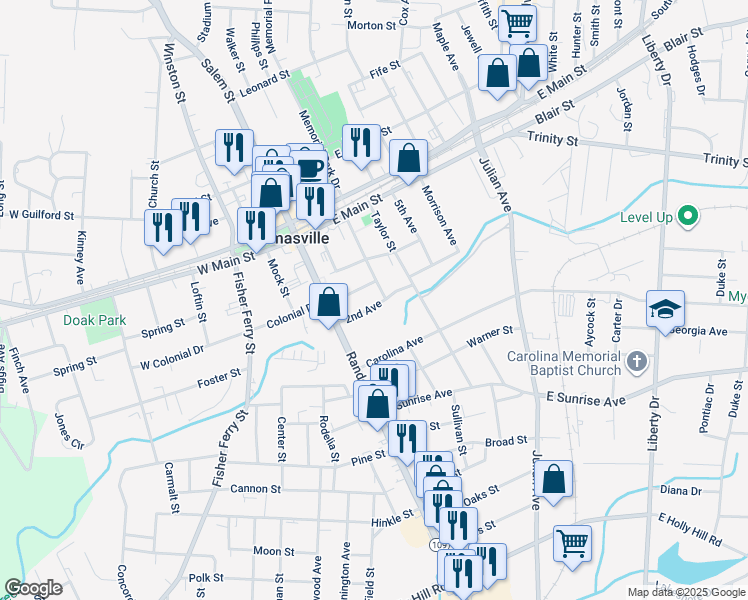 map of restaurants, bars, coffee shops, grocery stores, and more near 209 Randolph Street in Thomasville