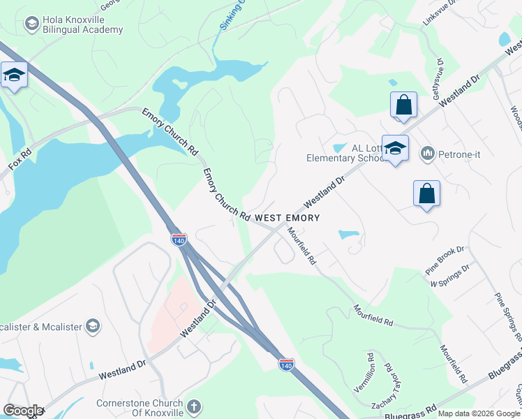map of restaurants, bars, coffee shops, grocery stores, and more near 9461 Westland Drive in Knoxville