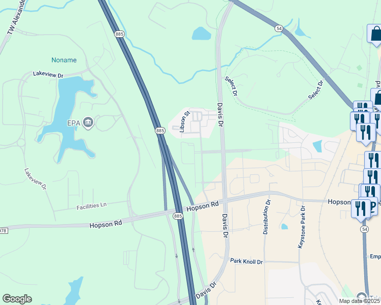 map of restaurants, bars, coffee shops, grocery stores, and more near 800 Finsbury Street in Durham