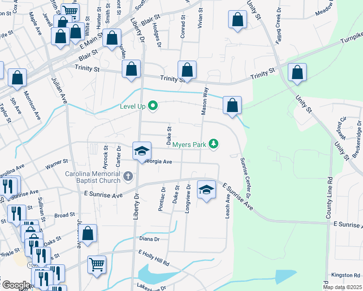 map of restaurants, bars, coffee shops, grocery stores, and more near 909 Carolina Avenue in Thomasville