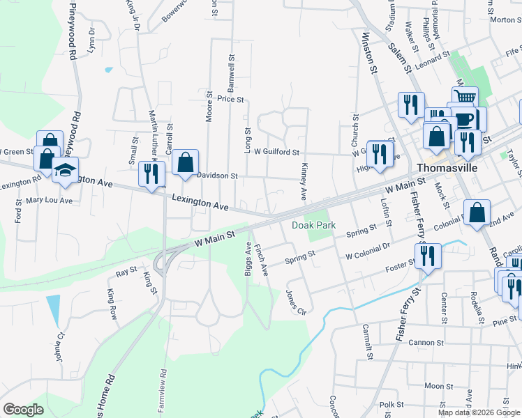 map of restaurants, bars, coffee shops, grocery stores, and more near 415 Lexington Avenue in Thomasville