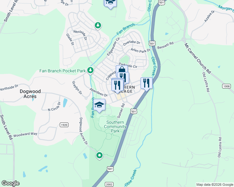 map of restaurants, bars, coffee shops, grocery stores, and more near 703 Copperline Drive in Chapel Hill