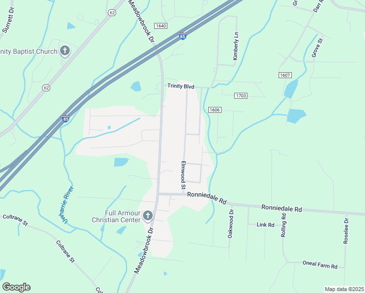 map of restaurants, bars, coffee shops, grocery stores, and more near 5039 Elmwood Street in Trinity