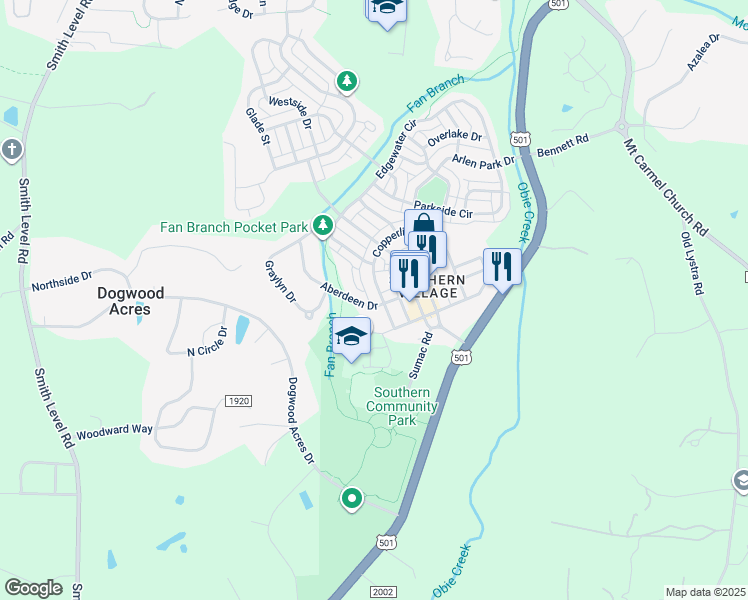 map of restaurants, bars, coffee shops, grocery stores, and more near 604 Copperline Drive in Chapel Hill