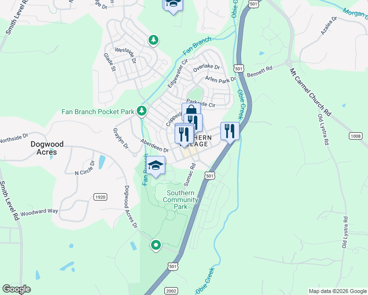 map of restaurants, bars, coffee shops, grocery stores, and more near 703 Copperline Drive in Chapel Hill