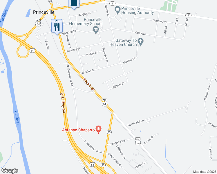 map of restaurants, bars, coffee shops, grocery stores, and more near 102 Yogi Lane in Princeville