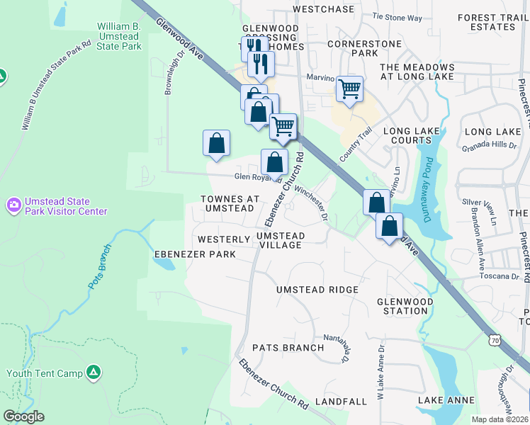 map of restaurants, bars, coffee shops, grocery stores, and more near 7734 Astoria Place in Raleigh