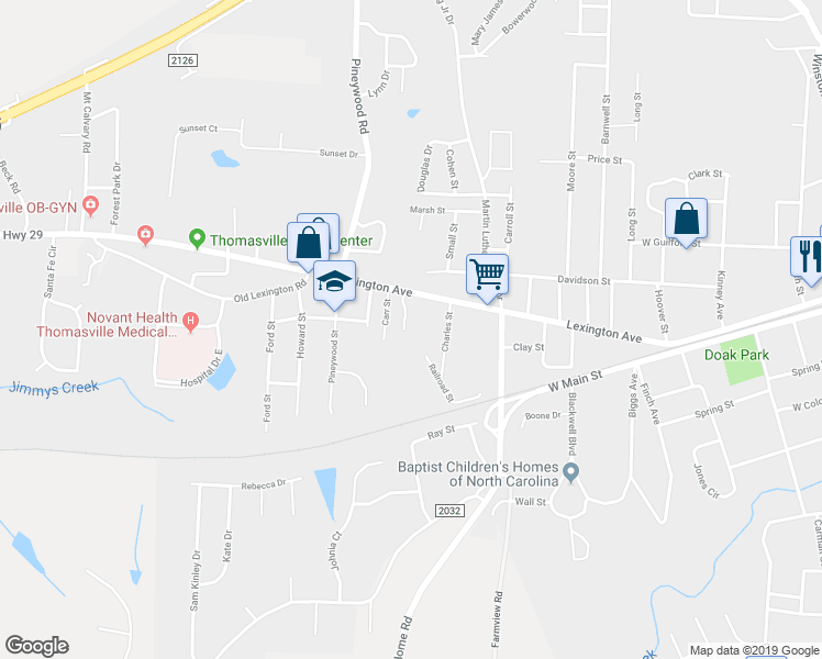 map of restaurants, bars, coffee shops, grocery stores, and more near 110 Beaver Street in Thomasville