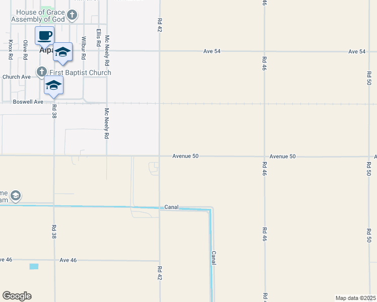 map of restaurants, bars, coffee shops, grocery stores, and more near 4306 Avenue 50 in Alpaugh