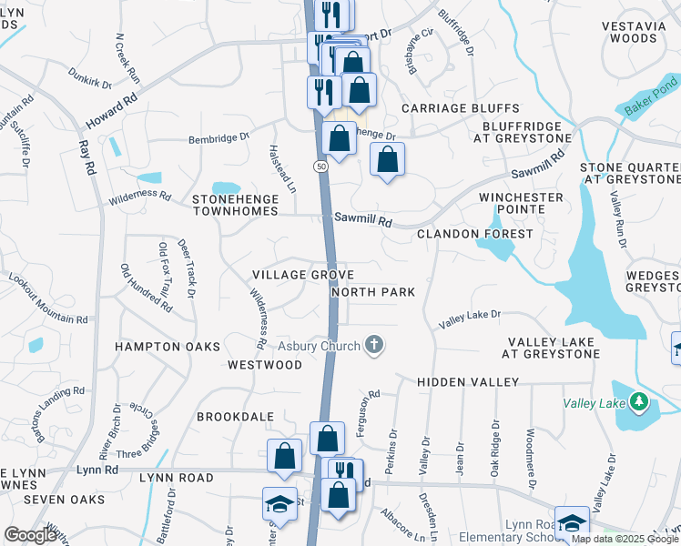map of restaurants, bars, coffee shops, grocery stores, and more near 7005 Lynnoak Drive in Raleigh