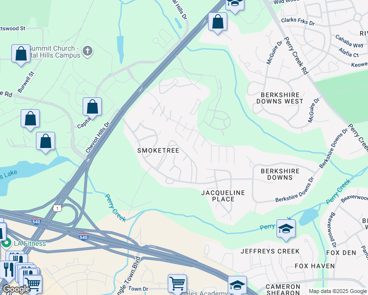 map of restaurants, bars, coffee shops, grocery stores, and more near 4713 Draper Road in Raleigh