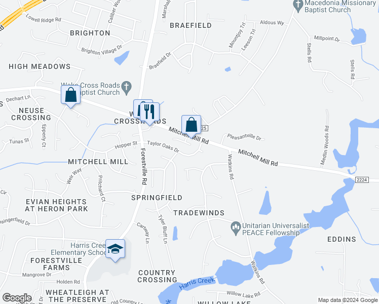 map of restaurants, bars, coffee shops, grocery stores, and more near 4123 Taylor Oaks Drive in Raleigh