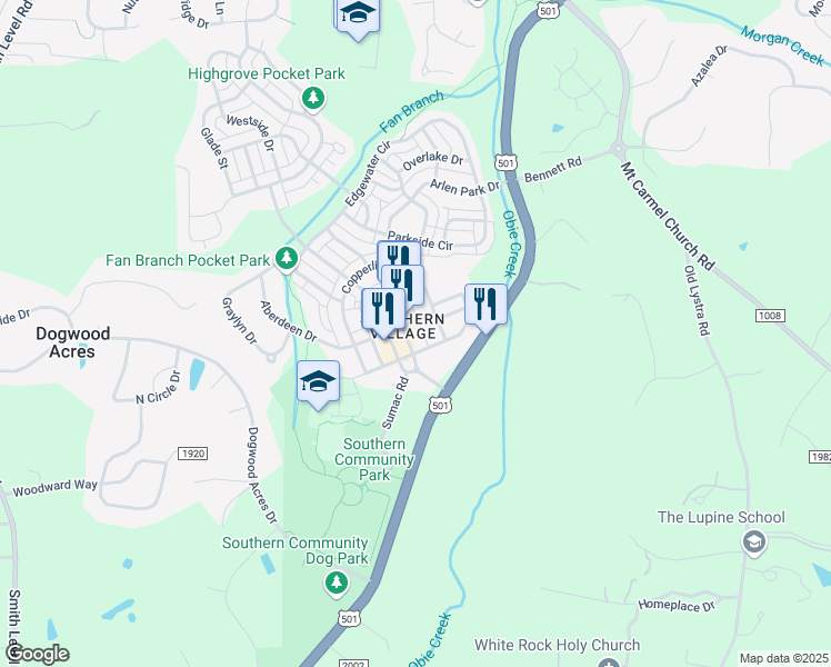 map of restaurants, bars, coffee shops, grocery stores, and more near 300 Market Street in Chapel Hill