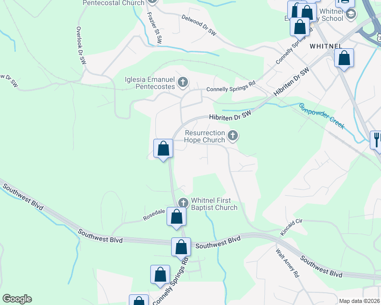 map of restaurants, bars, coffee shops, grocery stores, and more near 1410 Walt Arney Road in Lenoir