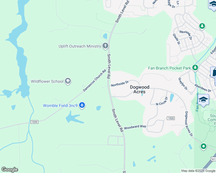 map of restaurants, bars, coffee shops, grocery stores, and more near 1004 Smith Level Road in Chapel Hill