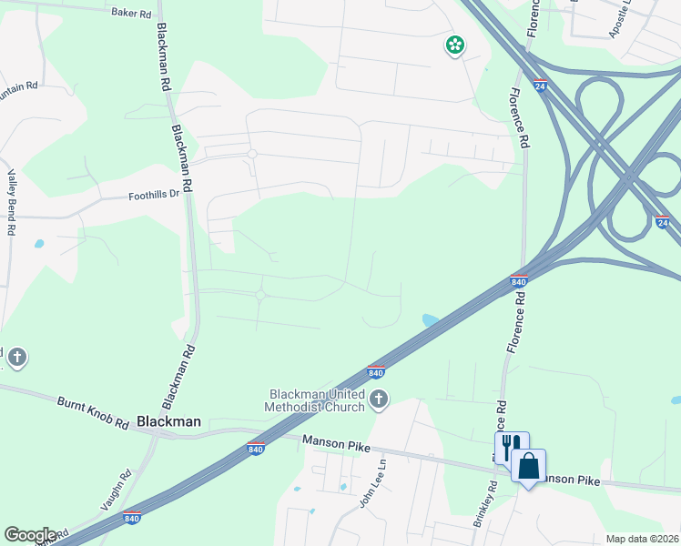 map of restaurants, bars, coffee shops, grocery stores, and more near 2928 Blackman Road in Murfreesboro