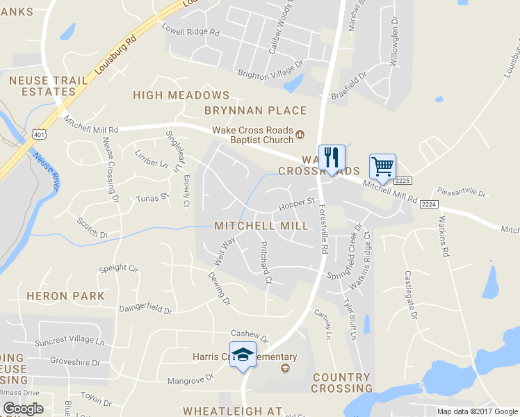 map of restaurants, bars, coffee shops, grocery stores, and more near 4001 Hopper Street in Raleigh