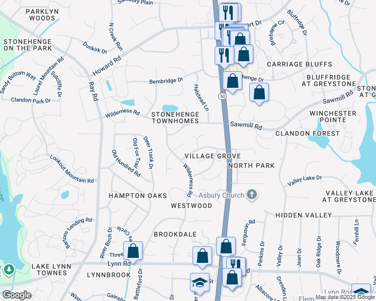 map of restaurants, bars, coffee shops, grocery stores, and more near 2508 Village Grove Road in Raleigh
