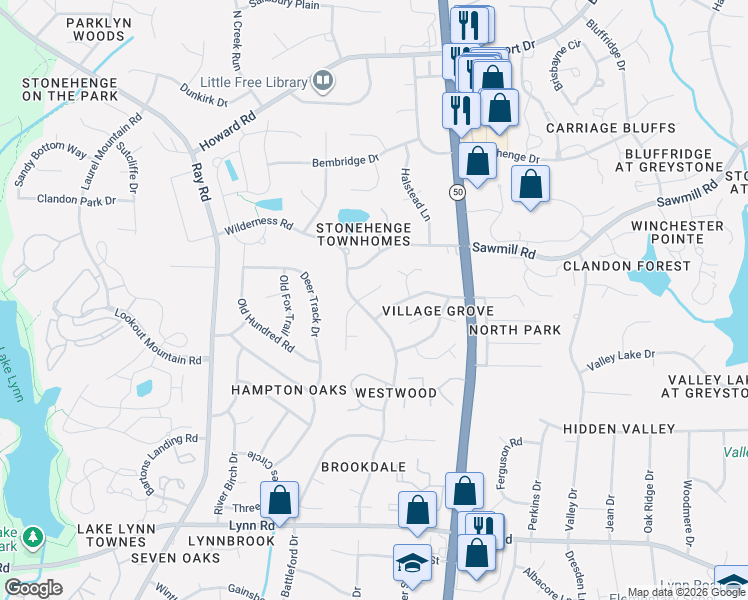 map of restaurants, bars, coffee shops, grocery stores, and more near 7512 Chippenham Court in Raleigh