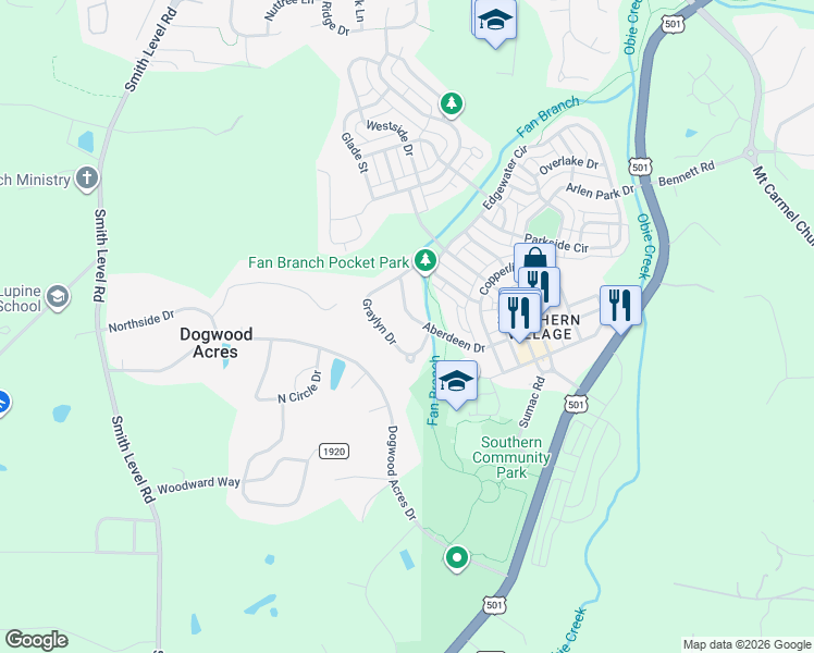 map of restaurants, bars, coffee shops, grocery stores, and more near 609 Aberdeen Drive in Chapel Hill