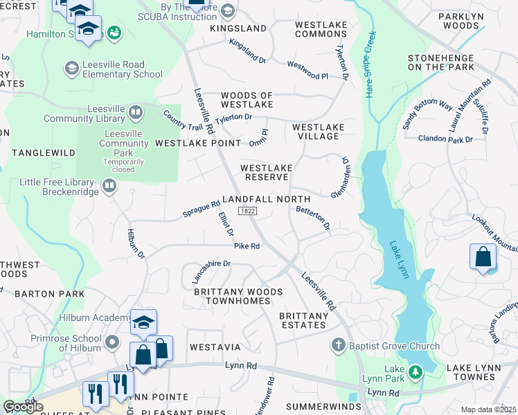 map of restaurants, bars, coffee shops, grocery stores, and more near 4121 Starboard Court in Raleigh