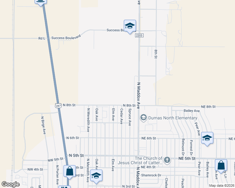 map of restaurants, bars, coffee shops, grocery stores, and more near 7920 East Road North in Dumas