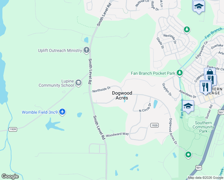 map of restaurants, bars, coffee shops, grocery stores, and more near 417 Northside Drive in Chapel Hill