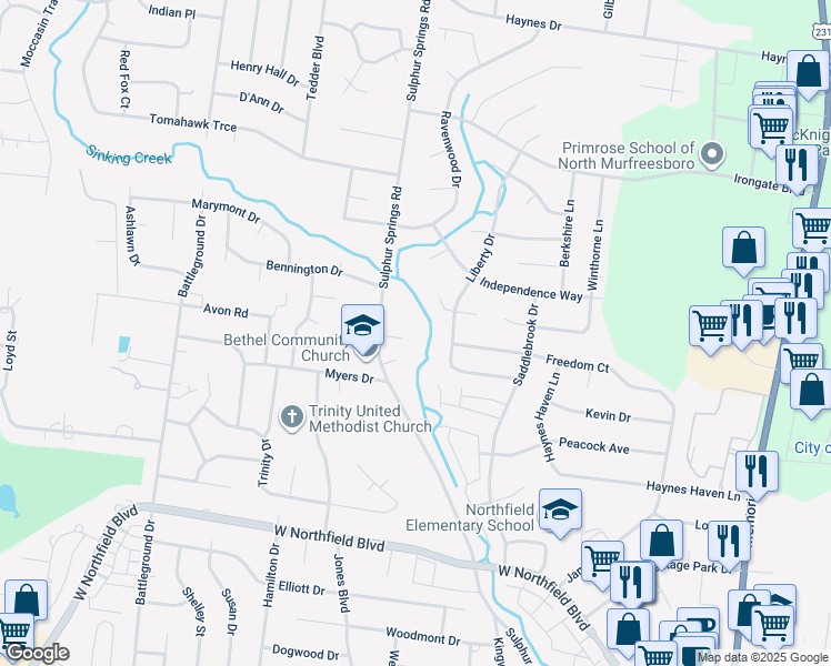 map of restaurants, bars, coffee shops, grocery stores, and more near 810 Corner Court in Murfreesboro