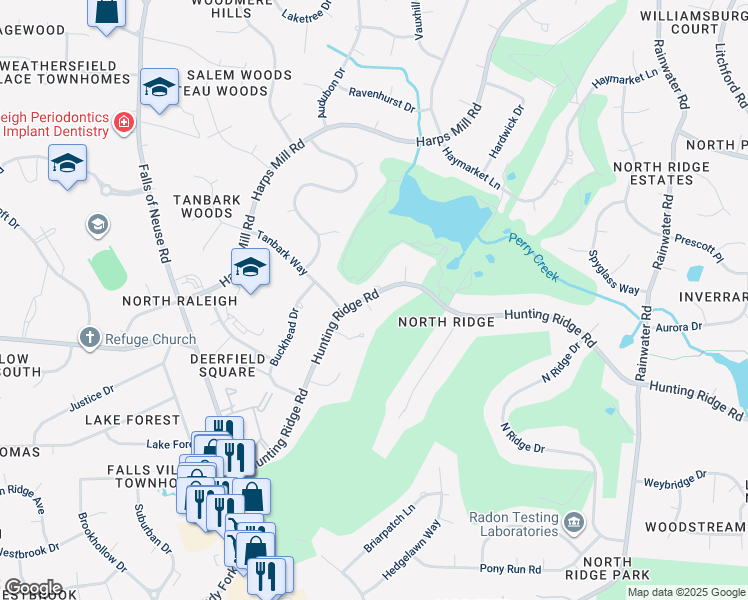 map of restaurants, bars, coffee shops, grocery stores, and more near 6908 Bent Pine Place in Raleigh