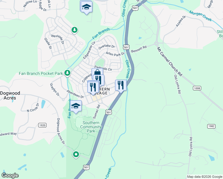 map of restaurants, bars, coffee shops, grocery stores, and more near 102 Melrose Place in Chapel Hill