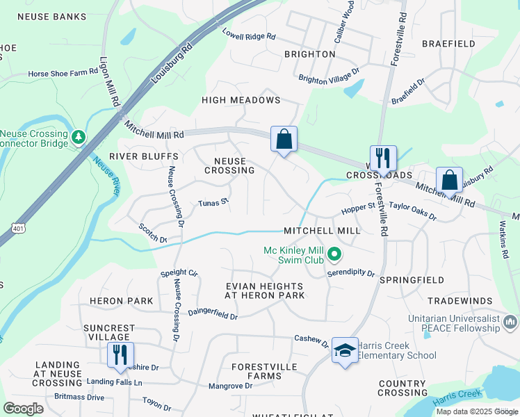 map of restaurants, bars, coffee shops, grocery stores, and more near 3517 Pinkham Way in Raleigh