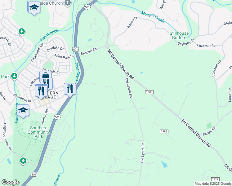 map of restaurants, bars, coffee shops, grocery stores, and more near 112 Founders Ridge Drive in Chapel Hill