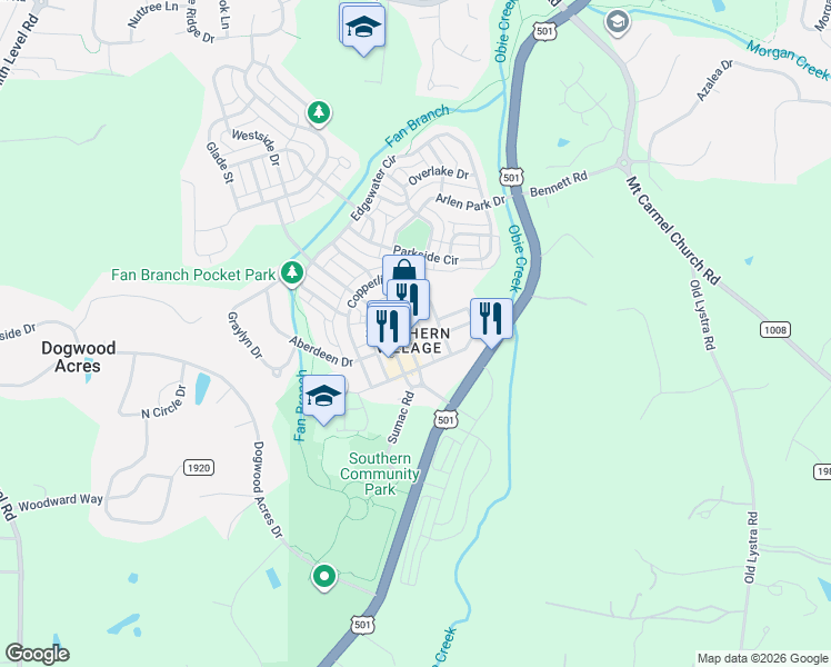 map of restaurants, bars, coffee shops, grocery stores, and more near in Chapel Hill