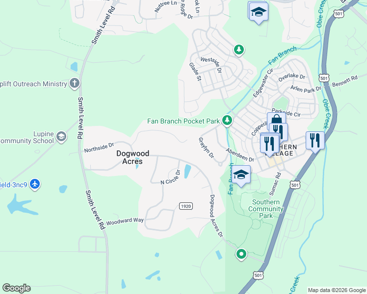 map of restaurants, bars, coffee shops, grocery stores, and more near 309 Carlton Drive in Chapel Hill