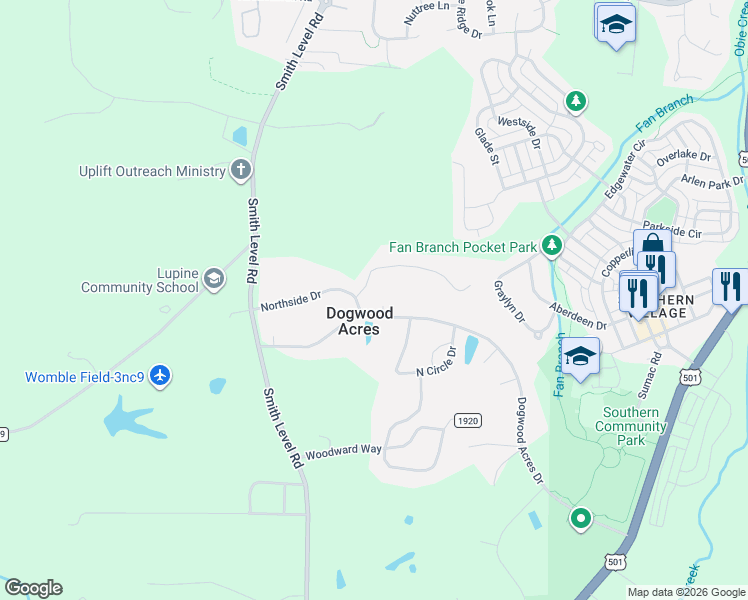 map of restaurants, bars, coffee shops, grocery stores, and more near 86 Dogwood Acres Drive in Chapel Hill