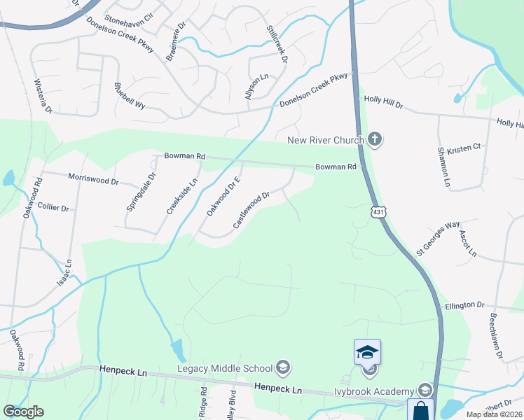 map of restaurants, bars, coffee shops, grocery stores, and more near 2220 Castlewood Drive in Franklin