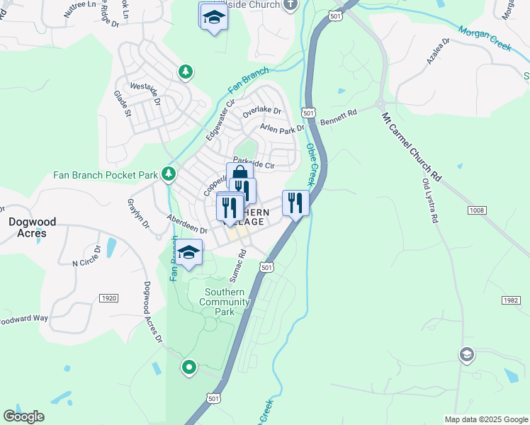 map of restaurants, bars, coffee shops, grocery stores, and more near 200 Copperline Drive in Chapel Hill