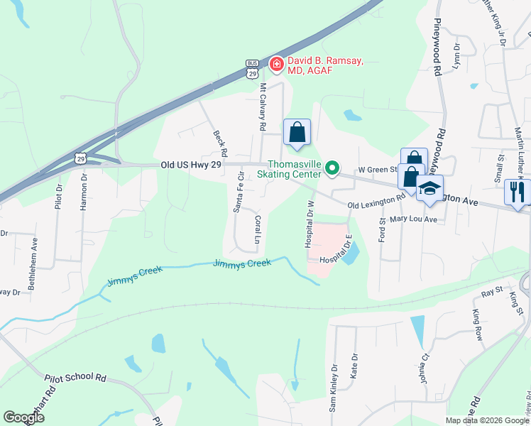 map of restaurants, bars, coffee shops, grocery stores, and more near 6 Lava Lane in Thomasville