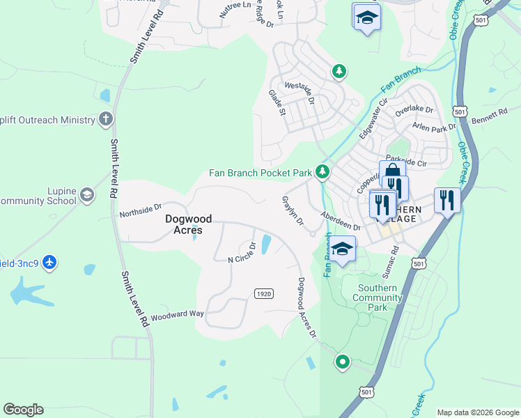 map of restaurants, bars, coffee shops, grocery stores, and more near 309 Carlton Drive in Chapel Hill