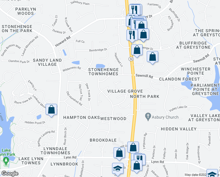 map of restaurants, bars, coffee shops, grocery stores, and more near 7512 Chippenham Court in Raleigh