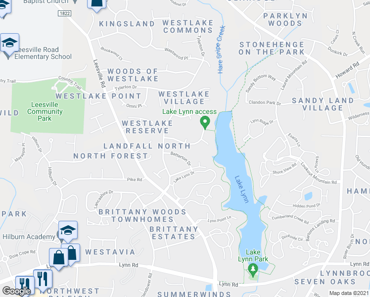 map of restaurants, bars, coffee shops, grocery stores, and more near 7500 Glenharden Drive in Raleigh