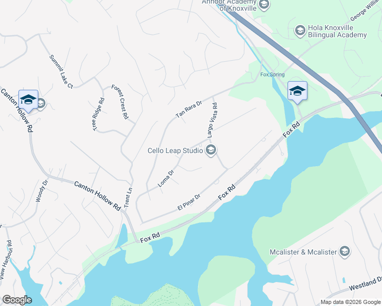 map of restaurants, bars, coffee shops, grocery stores, and more near 10110 Loma Drive in Knoxville