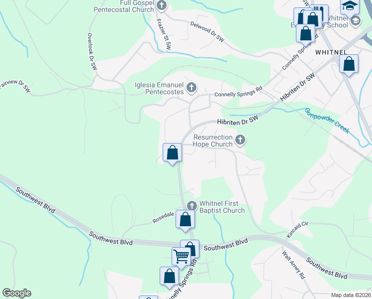 map of restaurants, bars, coffee shops, grocery stores, and more near 1410 Walt Arney Road in Lenoir