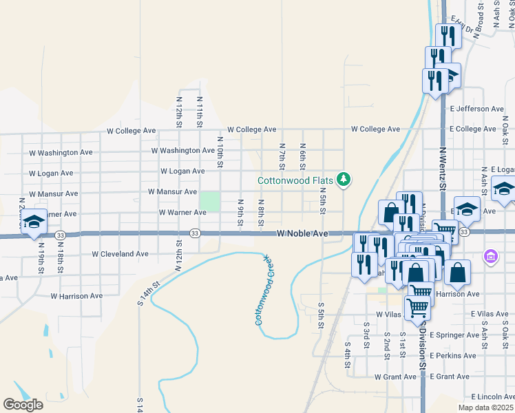 map of restaurants, bars, coffee shops, grocery stores, and more near 902 West Warner Avenue in Guthrie